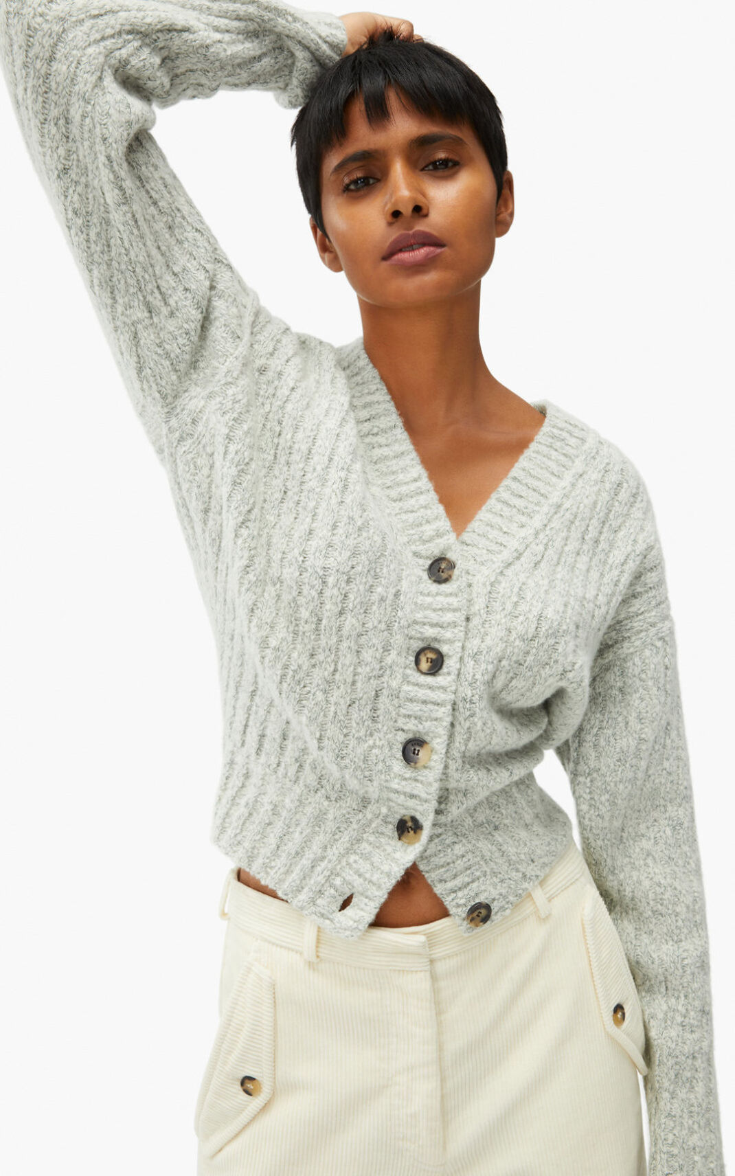 Sweat Zippé Kenzo Ribbed in recycled cashmere Femme Blanche | UKEM-01254